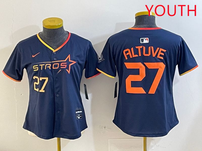 Youth Houston Astros 27 Altuve Drak Blue Three generations Joint Name 2025 Nike MLB Jersey style 4102